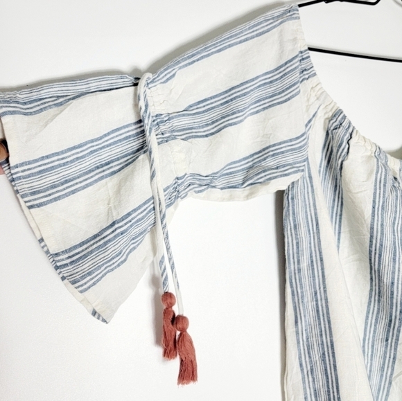 Revolve Tularosa Linen Elastic Off The Shoulders Striped Sara Dress Size M - Picture 4 of 9